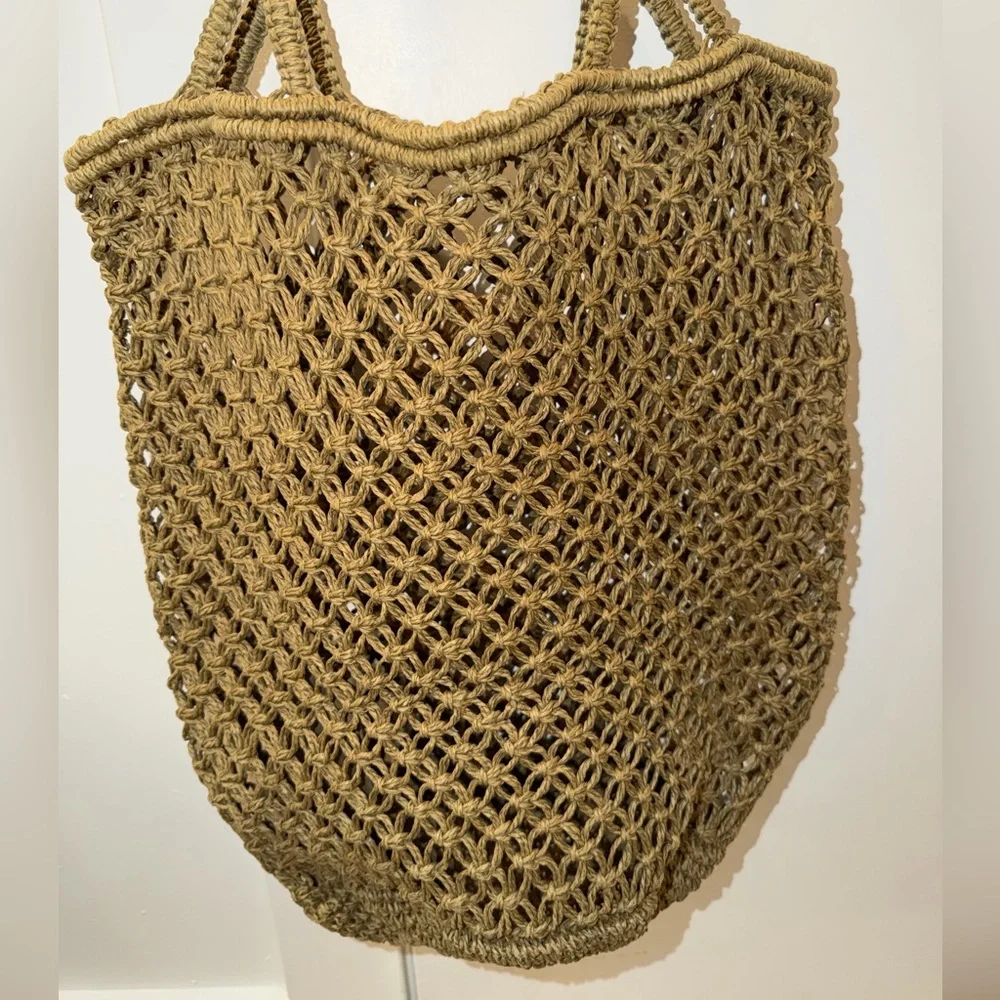 Green & Tan Woven Basket BoHo Hobo Bag - Picture 7 of 9